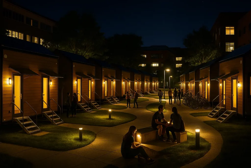 20250815 1133 tiny houses bei nacht remix 01k2ph3hgafn4t192cjgfh5mqa
